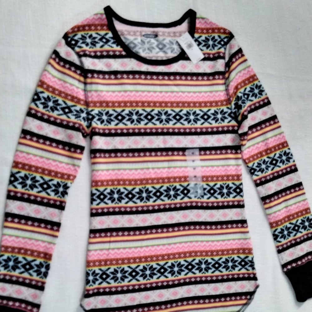 Old Navy Active Long Sleeve Striped Shirt Size M Medium Casual Boyfriend 007 - Picture 2 of 15